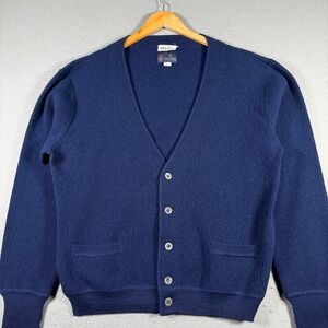 Kenneth Gordon Vintage Navy Blue 100% Alpaca Wool Cardigan Sweater Mens Large